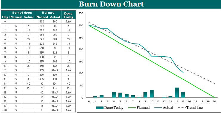 Project Management Burn Down Chart